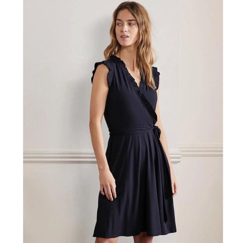 Boden Ruffle Fixed Wrap Jersey Dress Sleeveless
Navy Size 14 L
